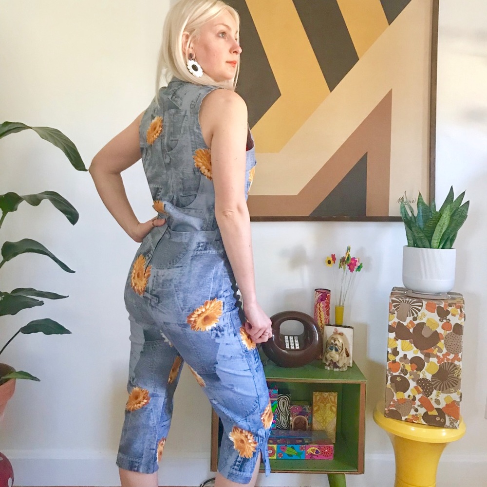 Vintage 90s 2 piece matching set faux denim capris